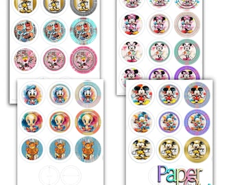Disney 2.25 inch round collage sheet, 2.62 circle option, button maker art, with cutline, without cutline. 3 size options Printable JPG,pdf