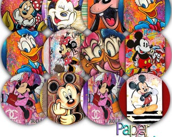 Disney 1 inch round collage sheet, 1.313 circle option, button maker art, with cutline, without cutline. 3 size options Printable JPG,pdf