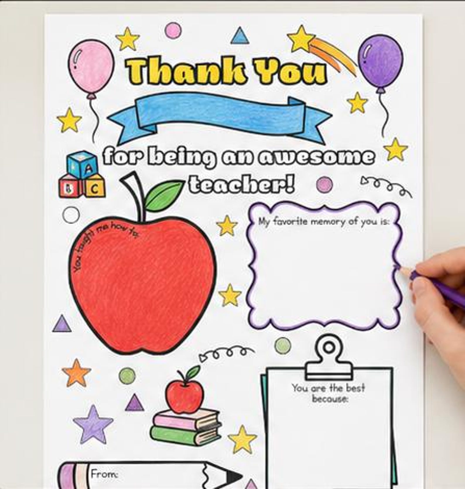 End of Year Teacher Appreciation Printable Thank You From Students ...