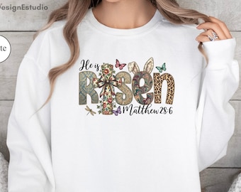 Comfort Colors He Is Risen Sweatshirt, Matthew 28:6 Faith Apparel, Bible Verse Shirt, Happy Easter Sweatshirt,Easter Long Sleeve,Easter Gift