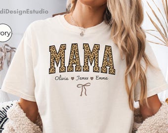 Custom Leopard Mama Shirt, Personalized Kids Names Gift, New Mom Gift, Mothers Day Gif, Personalized Mom Shirt,
