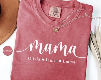Personalized Mama Shirt, Custom Kids Names, Comfort Colors Garment-Dyed Cotton, Gift For Mother's Day, Gift for Mom,