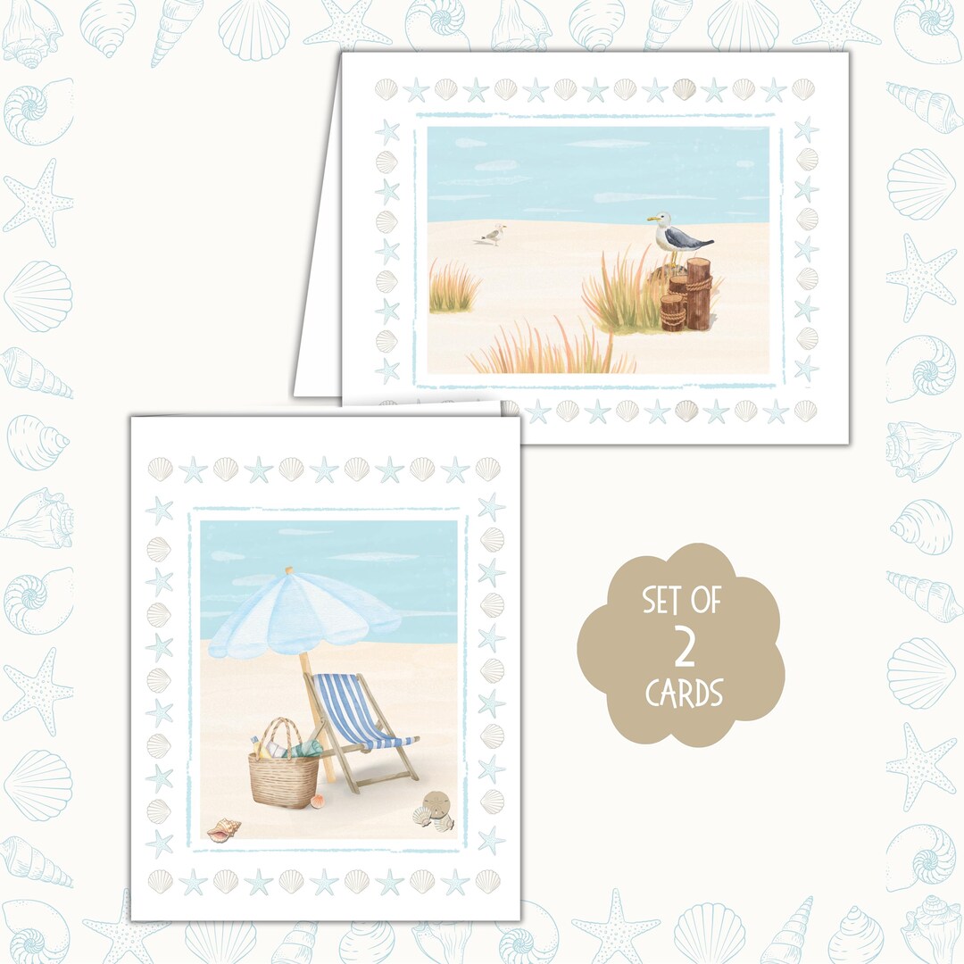 Beach Notes Set of 2 Watercolor Relaxing Beach Notecards, Digital Download All ...