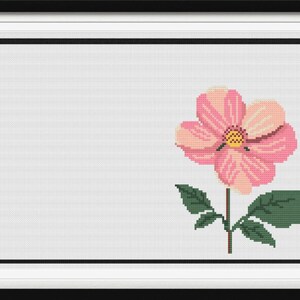 North Dakota & Wild Prairie Rose Outline Map Black Cross Stitch Pattern
