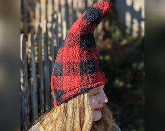 Buffalo Plaid Gnome Hat - Adult size - Ready to ship - Red and Black