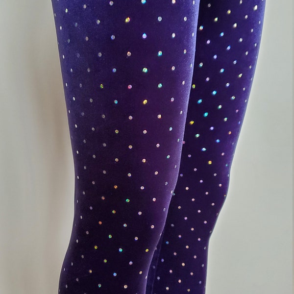 Ladies Purple Holorgam Dot Velvet Leggings