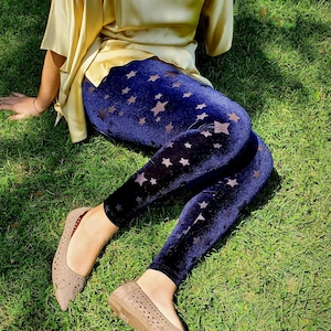 Ladies Scattered Stars Burnout Velvet Leggings - choose your size and color