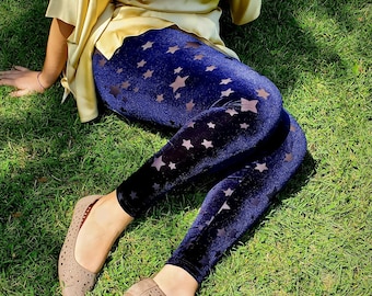Leggings en velours dévoré avec étoiles éparses pour femme - choisissez votre taille et couleur