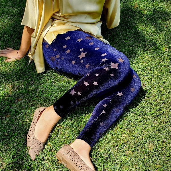 Ladies Scattered Stars Burnout Velvet Leggings - choose your size and color