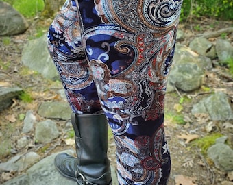 Leggings motif cachemire bleu marine et camel pour hommes - choisissez votre taille et la longueur