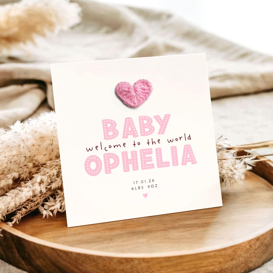 Personalised New Baby Girl Card - Welcome to the World, Crochet Card ...