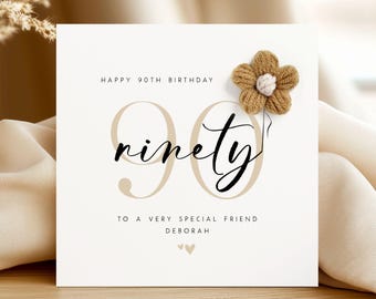 Personalised 90th Birthday Card for Friend, Floral Birthday Card for 90th Card for Mum, Flower Crochet Card. 90 and Fabulous Gran Nan Sister