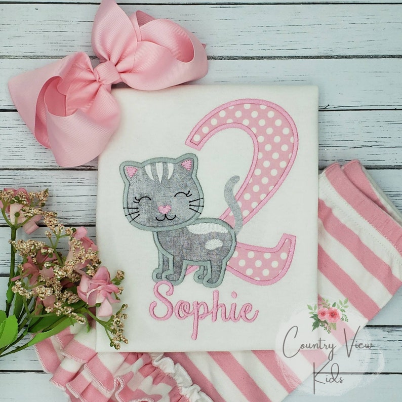 Girls Kitty Kitten themed birthday shirt in Light Pink and Etsy