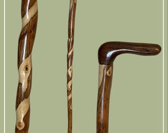 Hickory Spiral Walking Cane with Walnut Handle