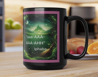 Caneca inspirada no musical da Broadway Elphaba, com citação engraçada da bruxa má cantando, 443ml, caneca de cerâmica preta, presente para ela, inspirada em Oz.