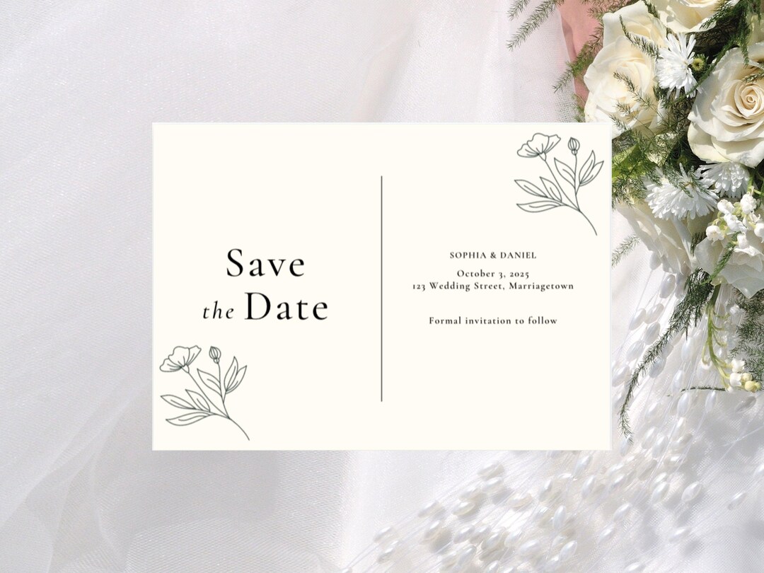 Minimalist Wedding Save the Date Template Editable in Canva | Boho ...