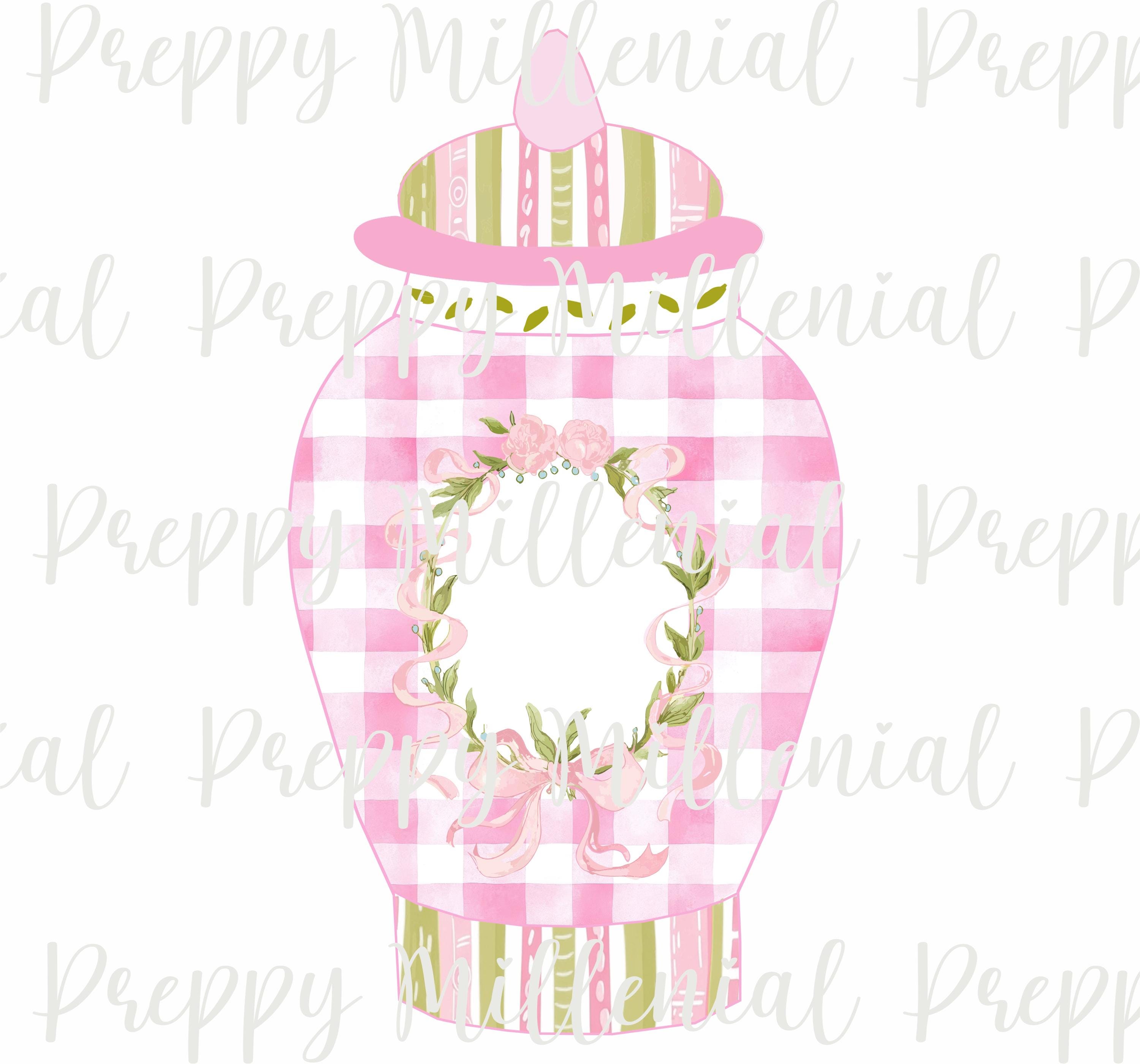 Jar Pink Ribbons Pink Plaid Ginger Jar, Spring Decor, Bows, Ribbons, Flowers, Ribbon ...