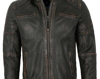 Men’s Handmade Waxed Leather Biker Jacket with Detachable Hoodie