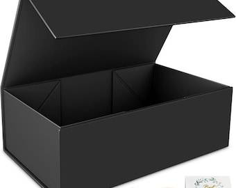 Black Gift Box, 9.5x6x3'' Gift boxes for Presents with Lids Magnetic Closure Rectangle Collapsible for Groomsman Proposal Box, Wedding,