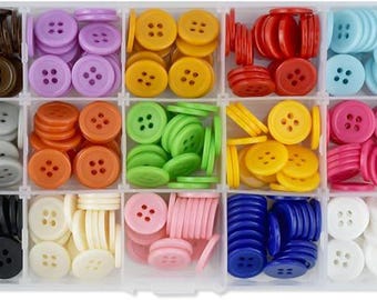 300 Pack Colorful Buttons for Craft DIY 15 Assorted Colors Resin Round Buttons for Sewing Flatback Button with Box 4 Holes Crafts Buttons