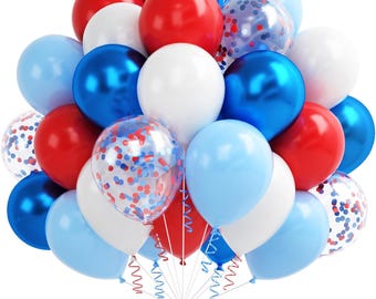 Red Blue White Balloons, 60 Pcs 12 Inches Red White Blue Balloon Set, Blue and Red Party Balloons for Boys Kids Birthday Shower
