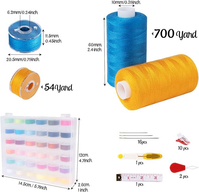 72 Pcs Sewing Thread 700 Yards, 36 Colors Prewound Bobbins Thread for ...