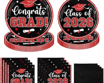 Graduation Decorations, 200pcs Orange Graduation Plates and Napkins Class of 2026 Plates for Graduation Party Supplies,Serve 50