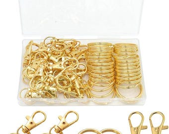 60 Pcs Premium Gold Swivel Clasps Lanyard Snap Hooks with Key Rings, Key Chain Clip Hooks Lobster Claw Clasps for Keychain Clip Lanyard