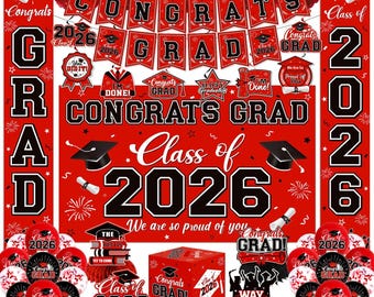 Graduation Decorations 2026 Blue Party Decor Set with Congrats Grad Banner, Class of 2026 Backdrop
