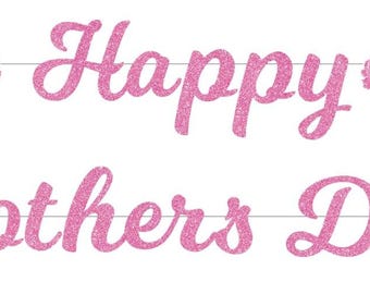 Mother's Day Party Banner, Pink Glitter Carnation Flowers Banner, Happy Mother's Day Party Decorations Supplies