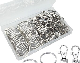 60 Pcs Premium Swivel Lanyard Snap Hook with Key Rings, Metal Lobster Clasp Keychain Hooks for Lanyard Crafting
