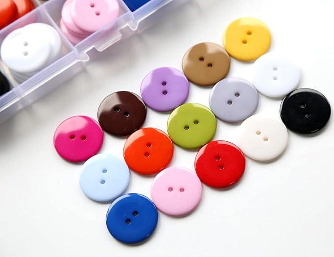 1 Inch (25mm) 15 Colors Assorted Buttons 2 Holes Resin Button for ...