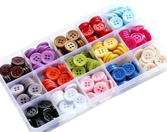 5/8 Inch (15mm) 15 Colors Assorted Buttons for Sewing Flatback Button Multicolors 4 Holes Buttons for DIY Decoration Craft Pack of 300 PCS