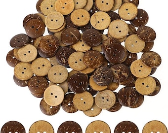 100pcs Natural Coconut Shell Buttons Sewing Buttons 2 Hole Big Buttons, 3/4 Inch Brown Wooden Buttons for Crafts Sewing, Shirt, Clothing