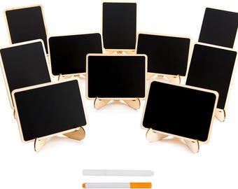 10 Pack Mini Chalkboards Signs with Easel Stand, Small Rectangle Chalkboards Blackboard, Wood Place Cards for Weddings, Birthday Parties