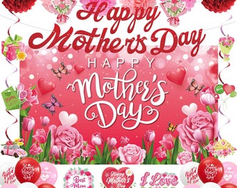 Mothers Day Decorations 23pcs Mothers Day Photo Booth Props and Pink Photo Frame Happy Mothers Day Selfie Props with Sticks for Mother Day