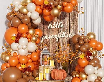 Fall Balloon Arch Kit 162 Pcs Thanksgiving Balloons Garland Arch Kit Include Orange Coffee Brown Sand White Gold Balloons for Fall