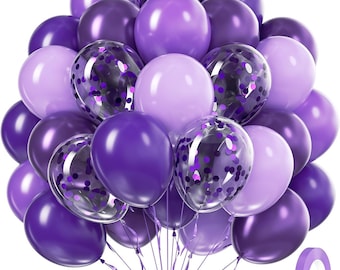 60pcs Purple Balloons 12inch with Metallic Pastel Dark Purple Confetti Balloons for Purple Birthday Wedding Baby Shower Party Decorations