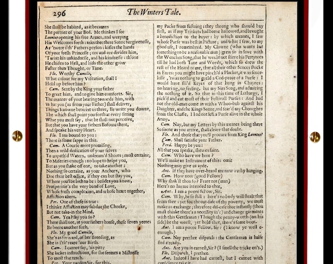 Featured listing image: 1632 Shakespeare Second Folio Leaf | The Winters Tale: Act 4, Scene 4