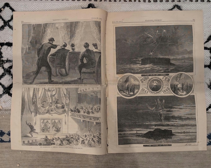 Featured listing image: 1865 Lincoln Assassination Harper's Weekly April 29 John Wilkes Booth