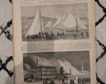 Harper’s Weekly, 16 de enero de 1869 / Winslow Homer “Invierno en el mar” / Barcos de hielo en el Hudson / Los exploradores de Custer / Periódico antiguo