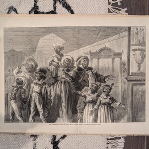 May include: A black and white illustration from Harper's Weekly, featuring a group of people in period clothing. The image depicts a theatrical scene with several figures in a room with architectural details. The text "THE CHRISTY-MINSTRELS" is visible at the bottom.