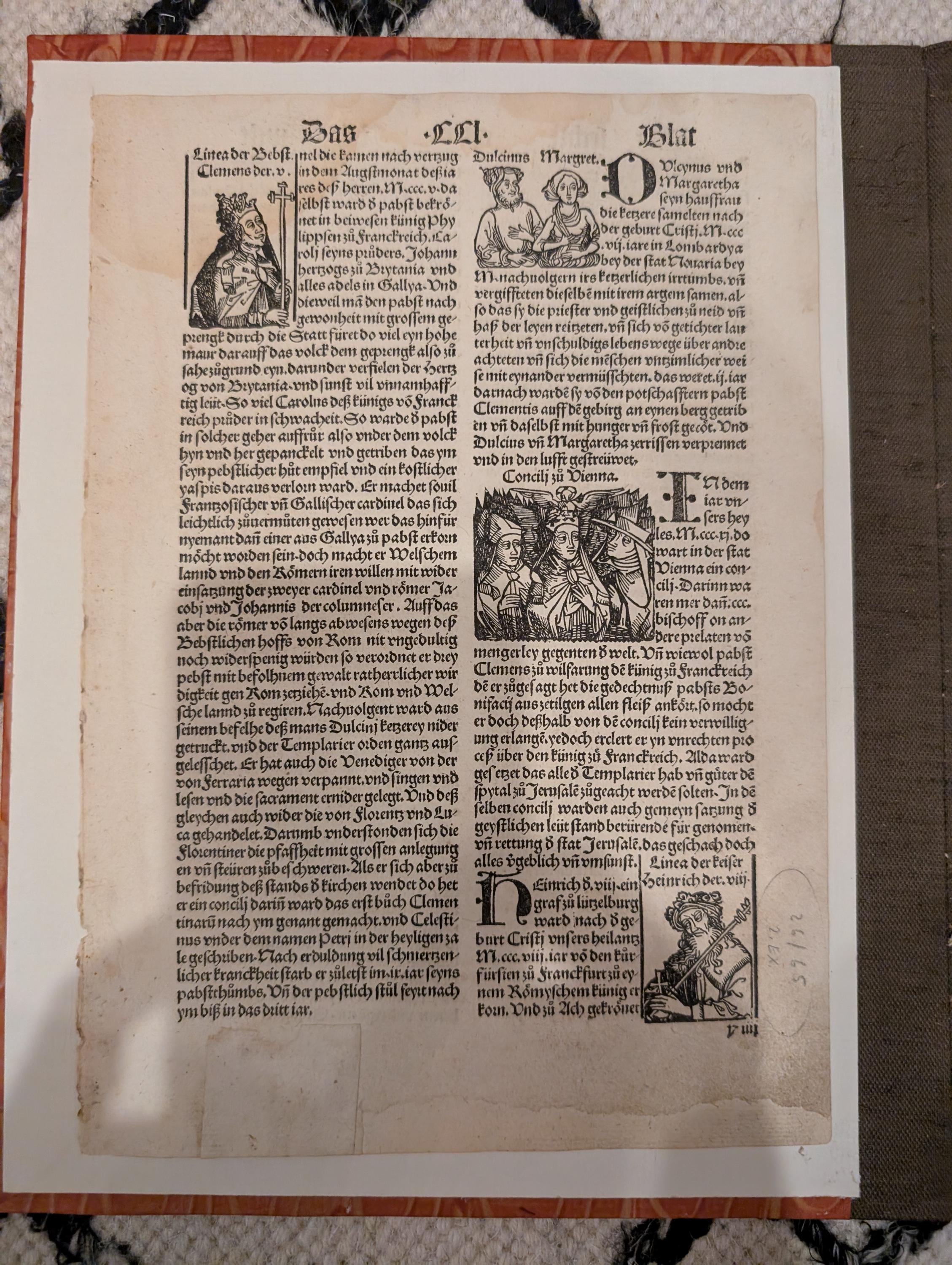 1496年ニュルンベルク年代記の葉 – 教皇、聖職者、貴族の肖像画が描か