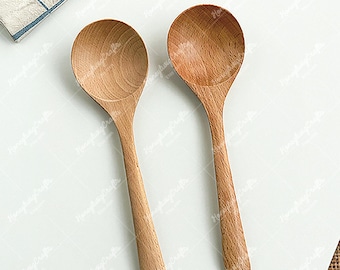Large Wooden Soup Spoon, Solid Wood Ramen Spoon with Long Handle