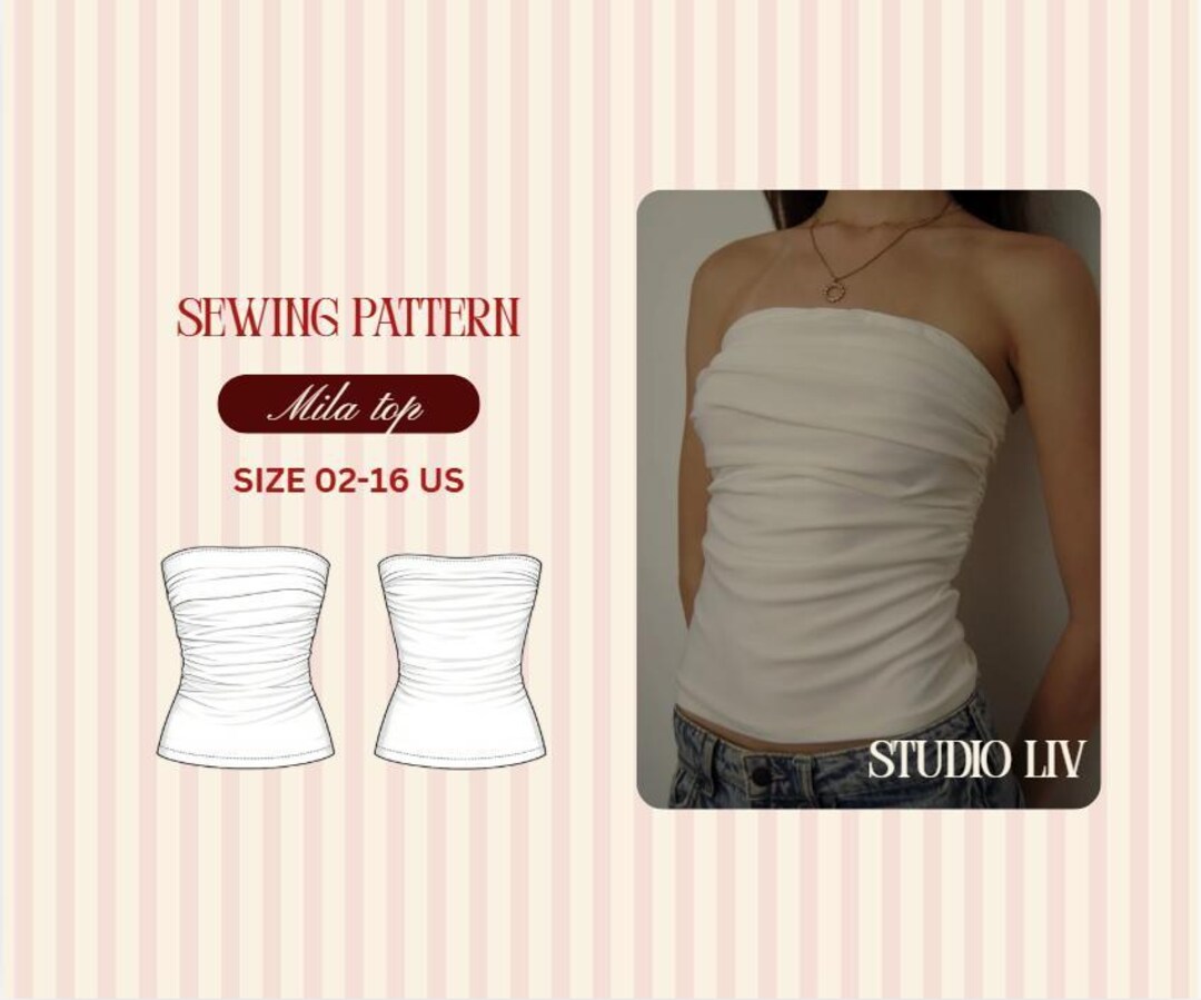 Small Tube Top Pattern Ruched Tube Top Sewing Pattern PDF – Strapless Stretch Summer Top ...