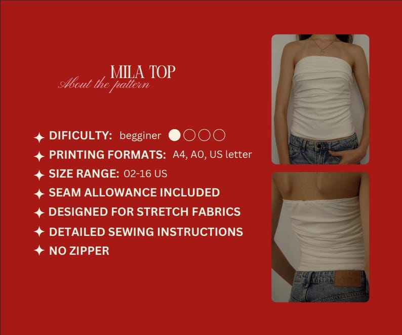 Ruched Tube Top Sewing Pattern PDF – Strapless Stretch Summer Top ...