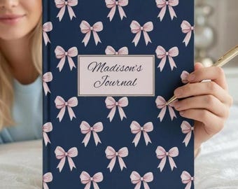 Pink Bow Navy Blue Journal: Elegant Lined Notebook