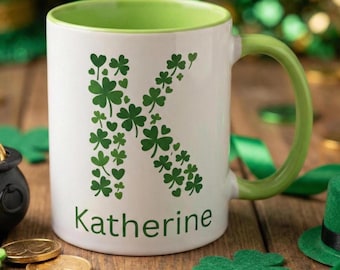 Personalized Shamrock Mug, Custom Initial Irish Coffee Cup