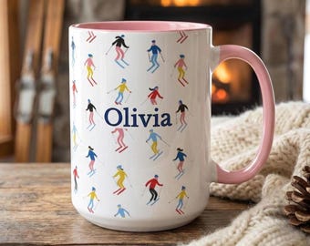 Personalized Ski Mug Mountain Mug Kids Hot Chocolate Mug Kids Hot Chocolate Mug Ceramic Gift for Skier Winter Gift Custom Skiing Mug