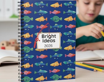 Personalized Kids Spiral Notebook, Colorful Fish Pattern, Ocean Theme